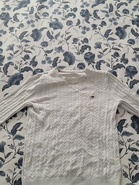 Tommy Hilfiger Women's White Cable Crewneck Sweater